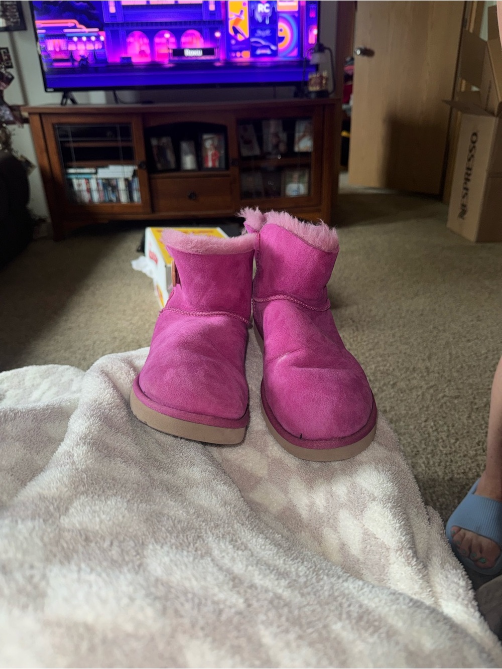 UGG Pink Suede Shearling Ankle Boots
